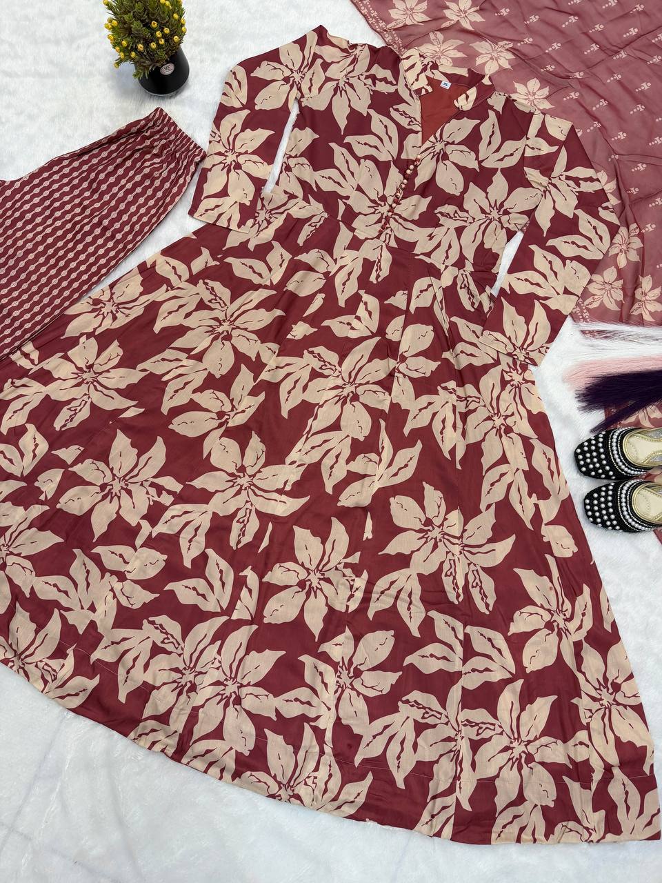 Crimson Noir Floral Couture Set
